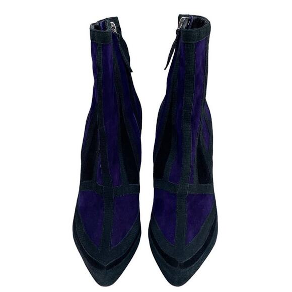 Aperlai 37 US 7 Colorblock Purple Black Suede Leather Pointed Toe Ankle Boots - Picture 2 of 10